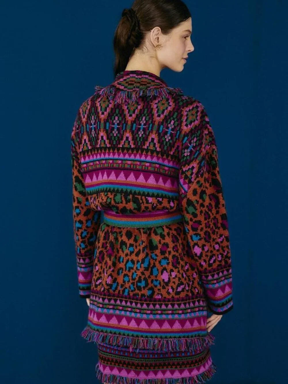 FARM Rio Ainika Tapestry Belted Fringe Cardigan Size M - Picture 2 of 9